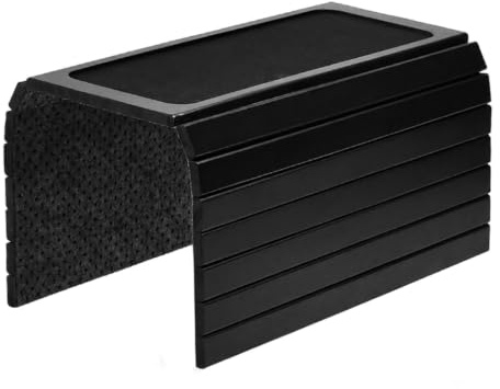 JNEYVIC Sofatablett Armlehne Holz Sofalehne Tablett Schwarz Couch Tablett Armlehne Sofatisch 43,5 x 34,2cm Couch Ablage Lehne Rutschfest Sofalehnenablage Sofaablage zum Getränken Snacks Fernbedienung