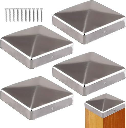 5 Stück verzinkte Stahl Pfostenkappen 12x12 cm, Pyramidenform – wetterfest, UV-beständig, Regen-Schutz – inkl. Schrauben – Abdeckkappe für Holzpfosten & Zaun – ideal für Garten, Carport, Terrasse