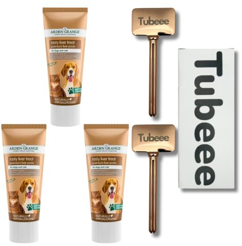 Tubeee Bundle – Premium Grain-Free Liver Paste for Dogs & Cats (3x75g) + Tube Squeezer Roller (Rose Gold) – Easy Squeeze Dog Treats, Mess-Free Lickable Pate, No Waste