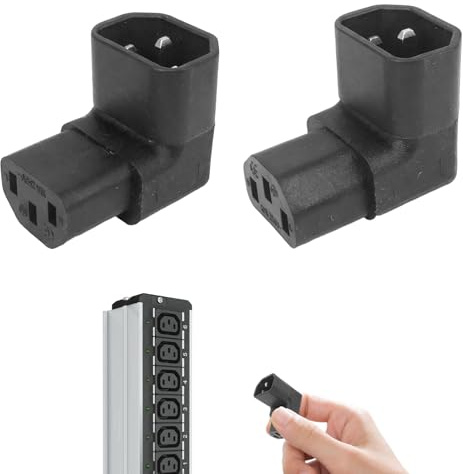2PCS Right Angle Kettle Lead,C13 to C14 Connector IEC 320 Adapter and C14 to C13 AC Power Converter,250V 10A,90 Degree Right Angle Kettle Lead Angled Adapter,Right Angle IEC Cable(1 Upward,1 Downward)