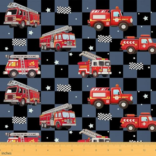 Homemissing Feuerwehr Stoff 92x150cm blaue schwarze Plaid Stoff Meterware für Stühle Feuerwehrleute Auto Fahrzeug wasserdicht Innen-Outdoor-Dekor für DIY-Nähhandwerksprojekte Checkered