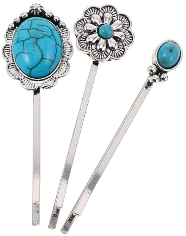 STOBAZA Lot de 3 Pinces à Cheveux Turquoise Style Bohème en Alliage Léger, Accessoires Cheveux Décoratifs pour Femmes, Maintien Sûr, Coiffure Quotidienne et Fêtes