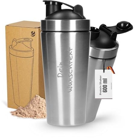 Personalisierter Protein Shaker 600 ml Edelstahl doppelwandig in Silber