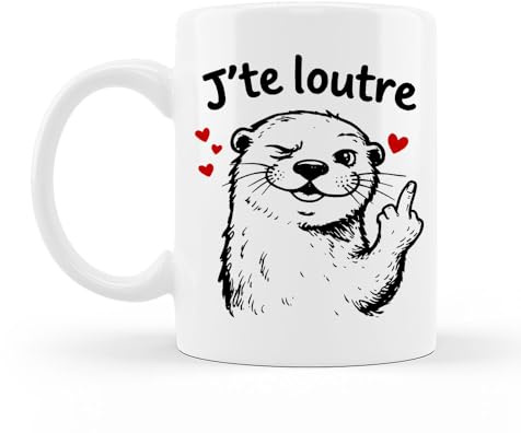 Encre et créations Mug Céramique “J’te loutre” – Tasse Humour & Jeu de Mots – Cadeau Original Amis, Couple ou Collègues