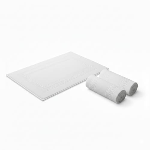 Ruoccohome Tappetini Bagno Professionali in Spugna di Puro Cotone 100% | Tappeto Scendidoccia Hotel e B&B Alta Grammatura 700gr, Bianco Ottico 50x70 cm (Set da 3)