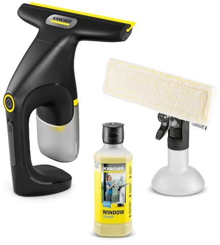 Kärcher Akku-Fenstersauger WV Compact Care Extra+ Black | 360°-Einsatz, 100ml Tank, Inkl. Sprühflasche mit Mikrofaser-Wischbezug & Fensterreiniger (500ml)