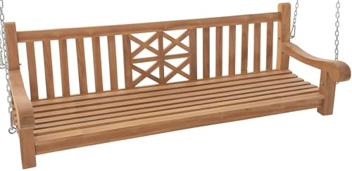 DELUKE Schaukelbank TABEL Holz Teak 180x70x61 cm | Hängebank Gartenschaukel Zum Aufhängen Veranda-Schaukel
