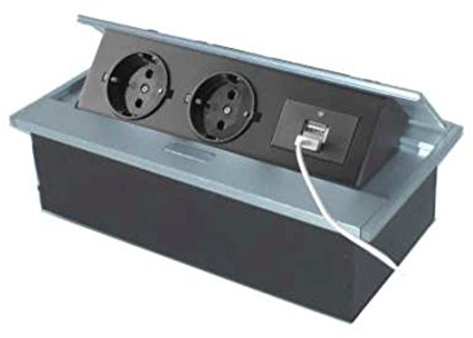 Thebo APS 11 USB Tischsteckdose Aluminium 2-fach Steckdose absenkbar Steckleiste