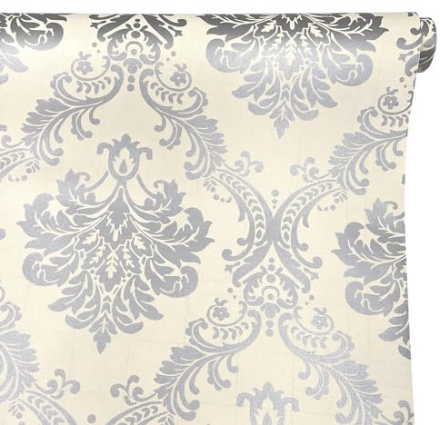 Vintage LoveFaye gris damasco extraíble PVC revestimiento de cajón decoración para el hogar 17 x 118 cm