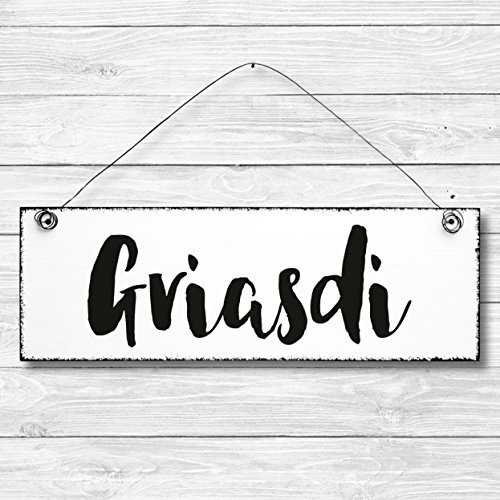 Griasdi - Dekoschild Türschild Wandschild Holz Deko Schild 10x30cm Holzdeko Holzbild Deko Schild Geschenk Mitbringsel Geburtstag Hochzeit Weihnachten