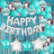 Fangleland Blaugrün Blue Geburtstag Dekorationen Set mit Happy Birthday Luftballons Banner Türkis Blue und Silber Luftballons Vorhang für Blaugrün 30. 40. 50. Geburtstag Baby Shower