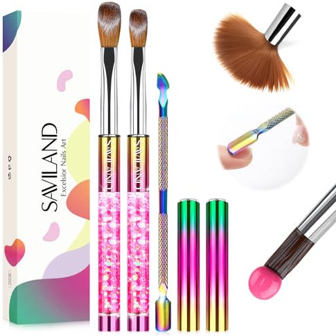 Saviland Acrylic Nail Brush Set - 2pcs Acrylic Brushes for Acrylic Powder, Used for Nail Extension, Nail Carving for Beginner and Professional(Size 8 & Size 12)