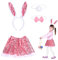 Fennoral 4-teiliges Kinder Haseohren Haarreif Fliege Hasenschwanz mit Rosa Pailletten Tütü Kaninchen Tierkostüm für Mädchen Karneval Ostern Party Cosplay Zubehör