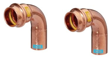 2 Stück Pressfittings Kupfer Bogen 90° mit 1 Muffe 28mm- 1 Produkt für Gas Trinkwasser und Heizung - V Kontur(Press)