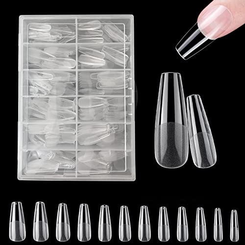 Falsche Nägel Tips Set 420 Stück Soft Gel Nagelspitzen Kit, ZAHRVIA 12 Größen Nageltips für Gelnägel, Durchsichtig für Fake Nail Tips (Salon-Long Ballerina)