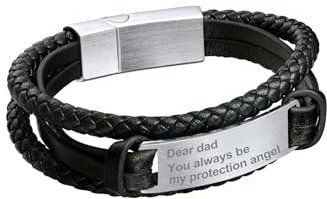 Bandmax Personalisiertes Lederarmband 21cm Flechtarmband Männer Armband Mikrofaser-Lederarmband mit Magnetverschluss Jungen Manschette Armkette mit rechteckigem gebogenem Stück Modeschmuck Accessoire