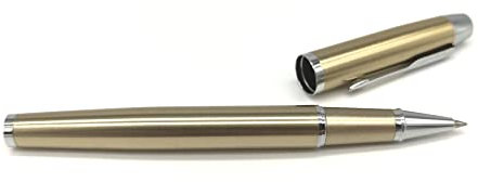 Dinora® Tintenroller – Kugelschreiber – Edelstahl – mittlere Spitze – Blaue Tinte – Eleganten PU-Leder Geschenkbox – Gold