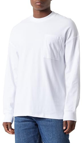 JACK & JONES Men's Jcoclean Pocket Tee Ls Crew Neck Longsleeve T-Shirt, White, S