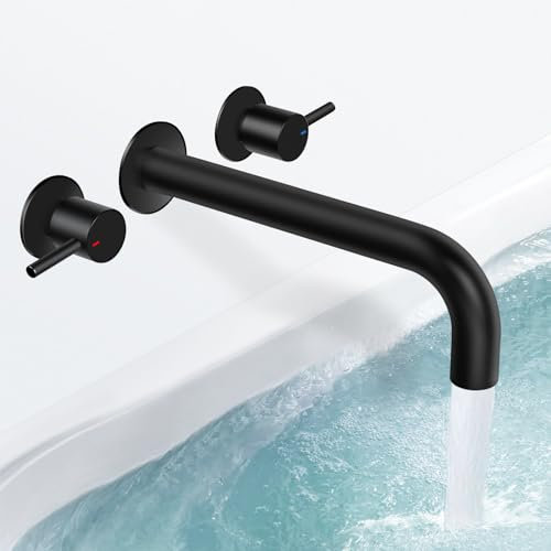 Garaook Riempitrice per vasca da bagno a parete, rubinetti integrati per vasca da bagno con portata del beccuccio lungo 30,5 cm, rubinetto per vasca da bagno ad alto flusso con valvola in ottone
