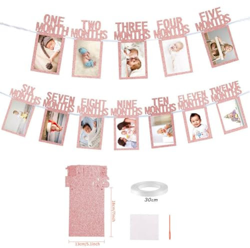 FonVan Baby Erster 1. Geburtstag Banner Kraftpapier, Foto Banner Hängende für 1 bis 12 Monate, 1. Geburtstag Girlande Fotokarten, Fotogirlande, Hängende Foto Wanddekoration für Party Dekor Feiern