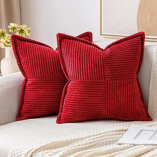 MIULEE 2er Set Kordsamt Kissenbezüge Samtkissen Weich Dekokissen Dekorativ Kissenbezug Modern Kissenhülle Sofakissen Zierkissen Couchkissen für Wohnzimmer Schlafzimmer Rot 45x45 cm