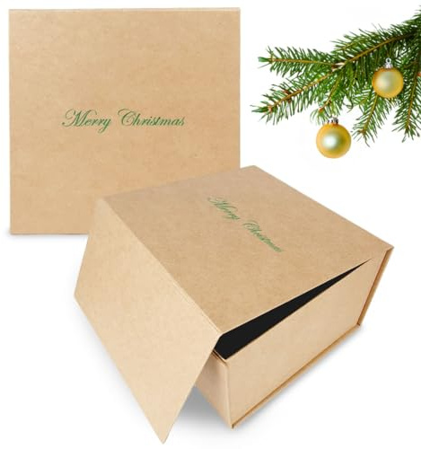 Verpackungswelt Geschenk-Box Weihnachten (1 Stk.) | 20x20x12 cm | Geschenk-Karton mit Deckel & Magnet-Verschluss für Weihnachtsgeschenke | Weihnachtsverpackung mit Aufschrift 'Merry Christmas' Grün