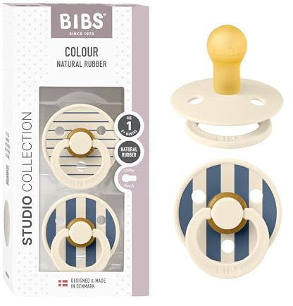 BIBS Colour Studio Schnuller 2er-Pack, BPA-frei, Kirschform Nippel. Naturkautschuk/Latex, Hergestellt in Dänemark, Größe 1 (0-6 Monate), Jasmine Ivory