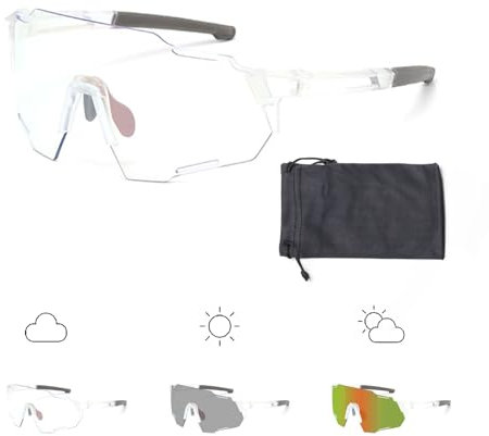 SSKHE Cycling Glasses, Self-Tinting Sunglasses with Case, UV-Dependent Color Change, UV400 Protection Ski Goggles Outdoor Bicycle Motorbike Driving Fishing Hiking(Transparent/Colorful)