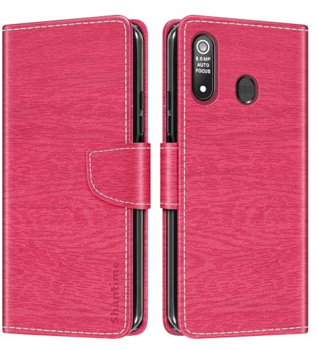 Custodia in Pelle PU a Righe Compatibile con Brondi Amico Smartphone XL Nero, Cover Portafoglio con Chiusura Magnetica, Scomparti Carte e Funzione Stand (Rosso rosa)