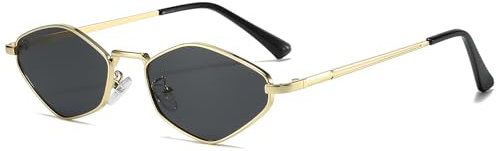 YAMEIZE Sechseckige Sonnenbrille für Damen und Herren Vintage Retro Metallrahmen Klein Schmal 70er Jahre Unregelmäßige Brille UV400 Schutz