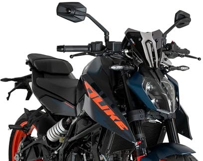 Puig 21997F New Generation Sport Verkleidungsscheibe – Sportliches Design und Aerodynamischer Schutz für KTM 125 DUKE und KTM 390 DUKE 2024-2025, Stark Getönt