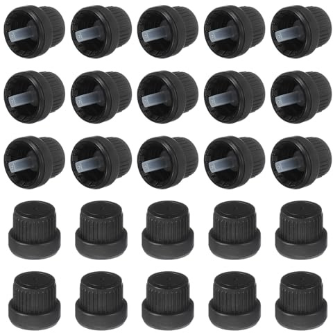 sourcing map 30 Pcs Plastic Replacement Bottle Caps, 18mm Thread Plastic Covers Lids with Inner Plug for Essential Oil, Daily Chemicals, Cosmetics Bottles, Black