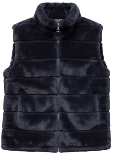 Van Der Rich ® - Manteau Col Debout Sans Manches en fausse Fourrure Gilet Court Deux Poches Latérales - Femme (Marine)