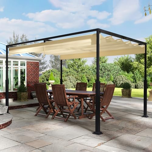 SUBTLETY Pergola 3 x 4 m - Auvent de terrasse - Tonnelle de jardin avec toit coulissant rétractable - Imperméable - Cadre en métal stable - Protection solaire - Tonnelle pour jardin, terrasse, balcon