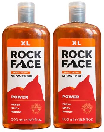 Rock Face Shower Gel - Power All In One Body Wash for Men, 500ml, Spicy Oriental Scent, Suitable for Hair and Body, Long Lasting Fragrance, Pack of 2