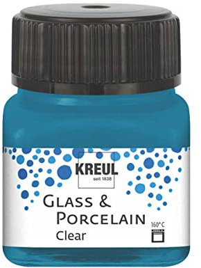 KREUL 16215 - Glass & Porcelain Clear cyanblau, im 20 ml Glas, transparente Glas- und Porzellanmalfarbe auf Wasserbasis, schnelltrocknend, glasklar
