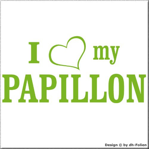 cartattoo4you® AI-01939 | I Love (als Herz) My Papillon | Autoaufkleber Aufkleber Farbe apfelgrün, in 24 Farben erhältlich, glänzend, 15 x 7 cm, Motiv Copyright by dh-Folien
