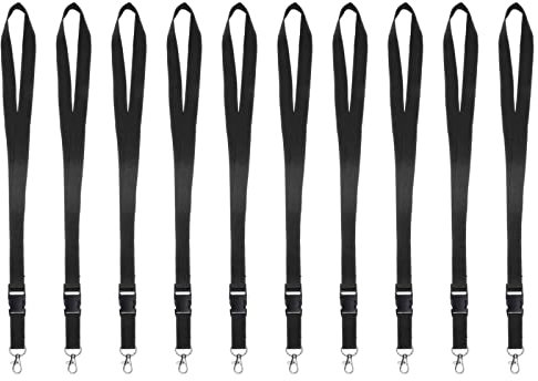 Karteo Schlüsselband mit Karabinerhaken und Schnalle schwarz [10 Stück] unbedruckt zum Umhängen für Ausweise Autoschlüssel Zugangskarten