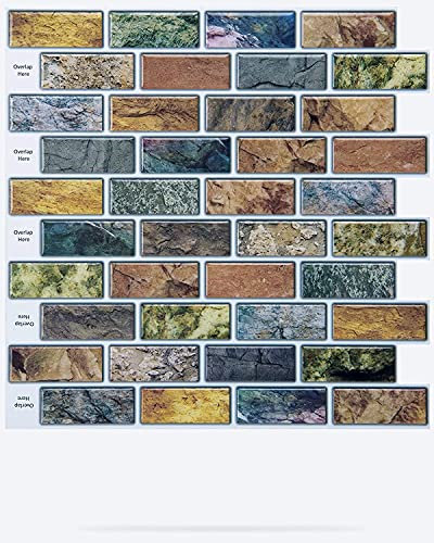 Art3d 6 pezzi set mattonelle autoadesive multicolore 3d mattoni, vinile mosaico cucina Credence, adesivo per il bagno, 30x30cm