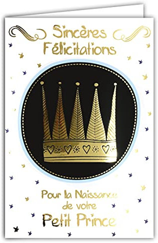 Afie 69 – 7025 Karte Geburt Jungen Kleine Prinz Vogel mit Heißfolie Format 12 x 17,5 cm + Umschlag weiß