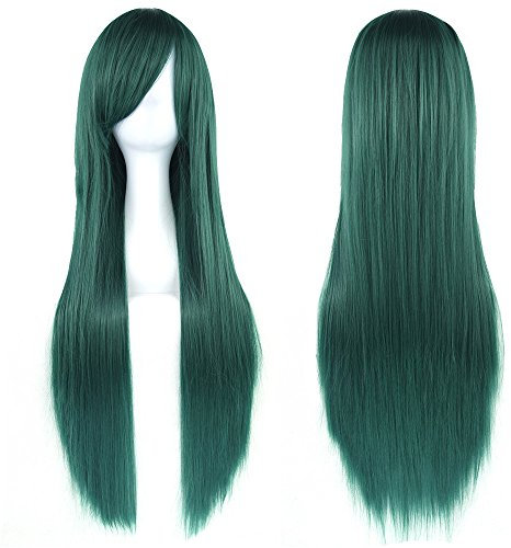 Fouriding 31 Dark Green Women's Long Straight Cosplay Party Wigs Hairpieces Hair Cap Lolita Style Anime Wig
