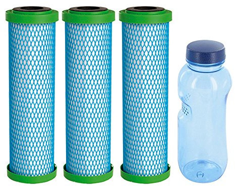 3X Wasserfilterpatrone EM Premium 5 & & Tritan Trinkflasche 0,5l | besserer Wassergeschmack | komptibel zu Filtergehäusen Carbonit Sanuno & Vario HP | AquaAvanti | WatPass | Alvito ...