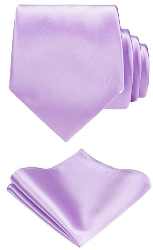 TIE G Einfarbiger Satin Formell für Herren Krawatte und Einstecktuch-Set im Geschenkkarton für die Hochzeit (Lavendel)