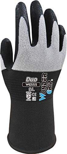 Wonder Grip WG-555 Duo - Arbeitshandschuh mit Nylonmaterial am Handrücken, Nitrilbeschichtung für extra Grip; Stricktechnik, Sicherheitshandschuhe für sicheres Greifen; XL / 10