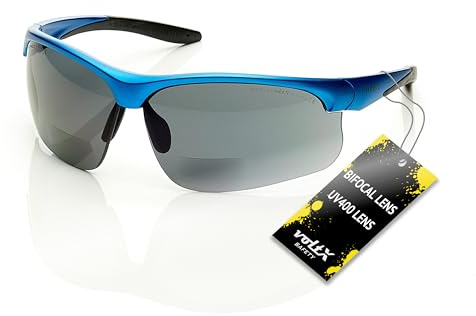 voltX ULTIMATE SPORTS Bifokal-Sportschutzbrille RAUCHGLÄSER +1,0 | Blauer Rahmen mit UV400 Rauchgläsern. Mikrofaserbeutel inklusive. Beschlaghemmend.