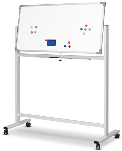Jago® Mobiles Whiteboard - 110x75 oder 120x60 cm, inkl: 12 Magnete, 3 Marker und Schwamm, Magnetisch, Doppelseitige, Alurahmen, Weiß - Magnettafel, Magnetwand, Magnetboard, Tafel mit Rollen (120x60cm)