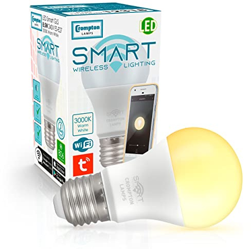 Crompton Lamps LED Smart WiFi GLS 8.5W ES-E27 Dimmable (60W Equivalent) 3000K Warm White Opal 806lm ES Screw E27 TUYA Google Home Light Bulb