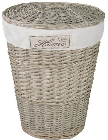 Wicker Oval Laundry Basket Bathroom Storage Laundry Bag Bin With Liner and Lid (Grey Washed)