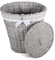 Wicker Oval Laundry Basket Bathroom Storage Laundry Bag Bin With Liner and Lid (Grey Washed)