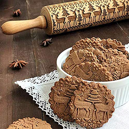 Lilittrade Rouleau à pâtisserie décoratif en bois avec motifs en 3D parfait pour fondant, pizza, gâteaux, pâte à pâtes alimentaires et pâte sablée